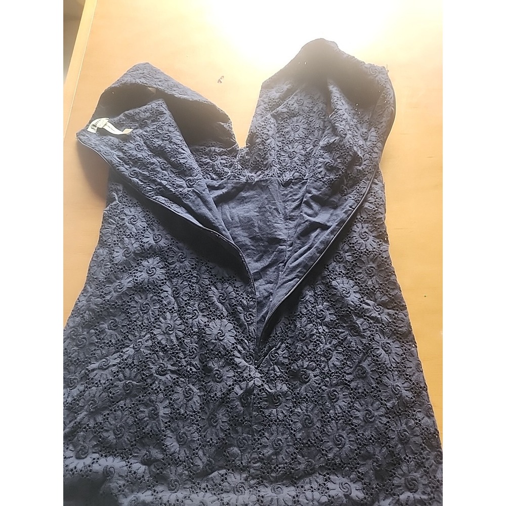 Hatley Navy Eyelet V Neck Shift Dress size 6 Back Zipper Lined 100% Cotton‎ - Picture 10 of 11